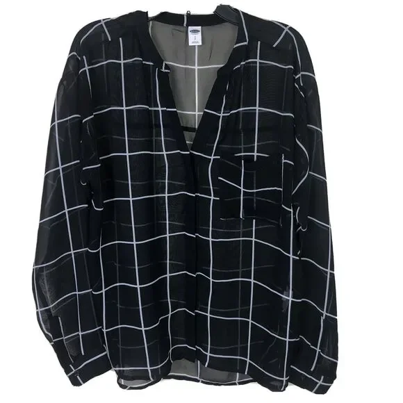 Old Navy Sheer Tops S Long Sleeves Popover Neck Bundle Black White Burgundy Red - Picture 2 of 11